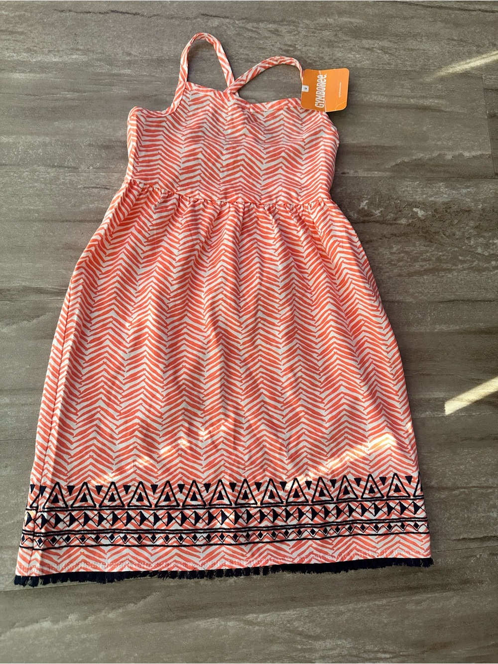 Gymboree Coral and White Chevron Sundress with Black Trim